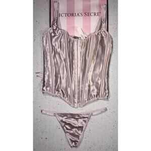 Victoria's Secret Classic Collection Pink Corset  Size S NWT 100% Silk & Thong S